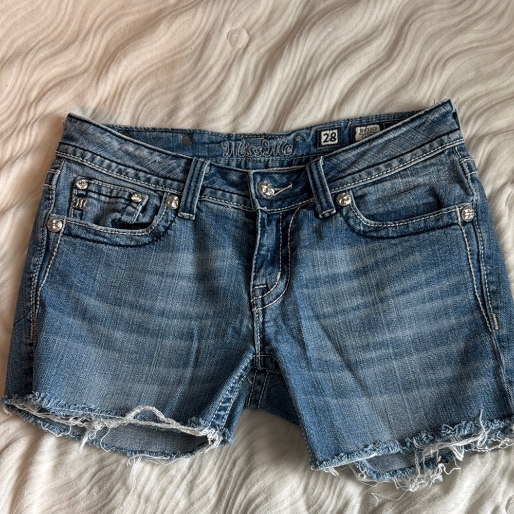 Miss Me Distressed Blue Jean Shorts